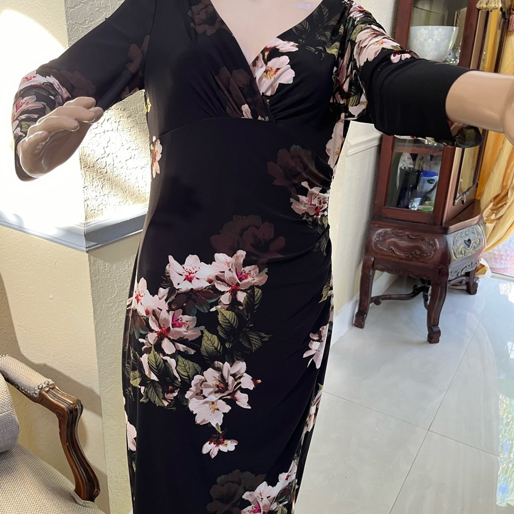 Ralph Lauren Black Floral Long Sleeve Dress